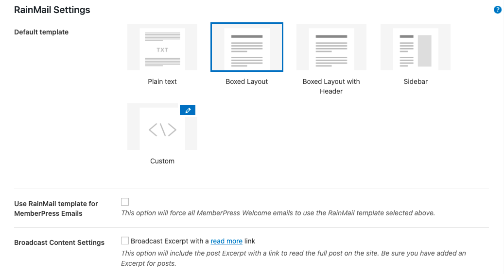 Email layouts in settings