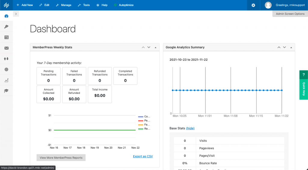 Dashboard with GA