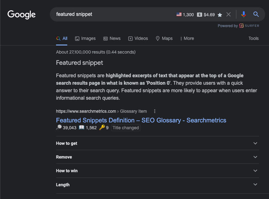 Featured Snippet screenshot