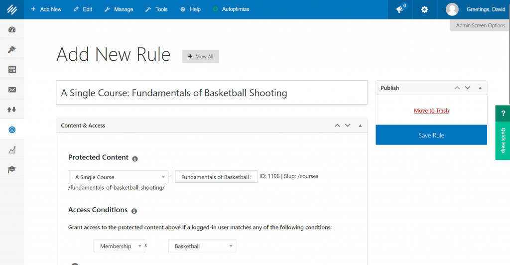 Memberpress rule basketball course