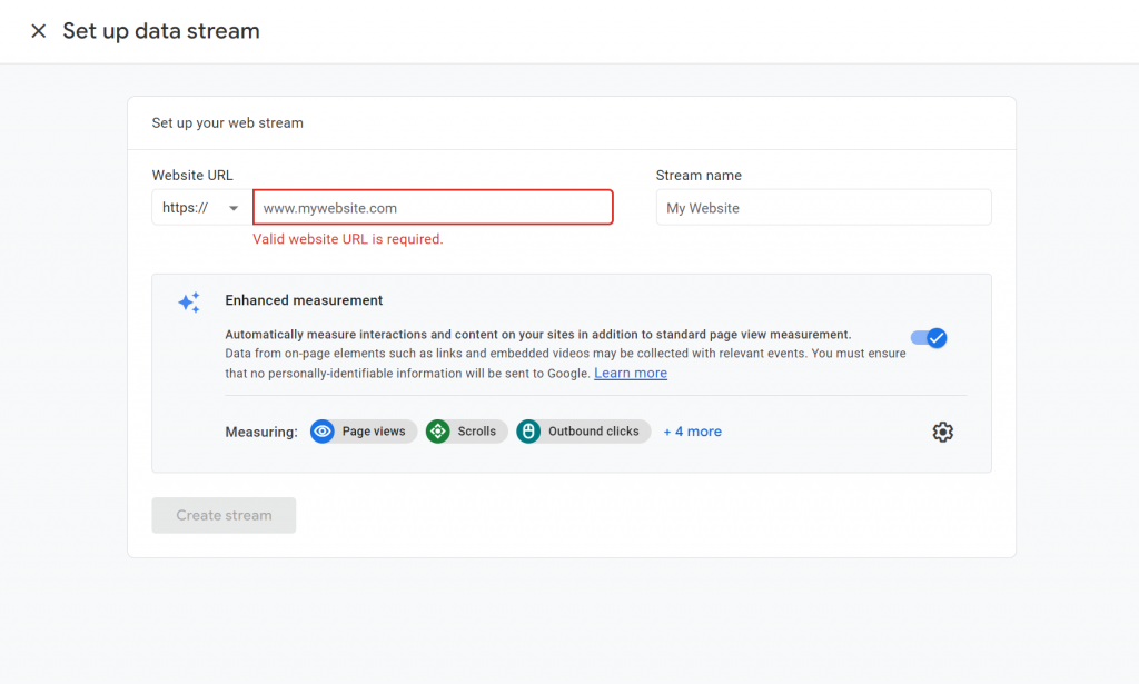 data stream setup